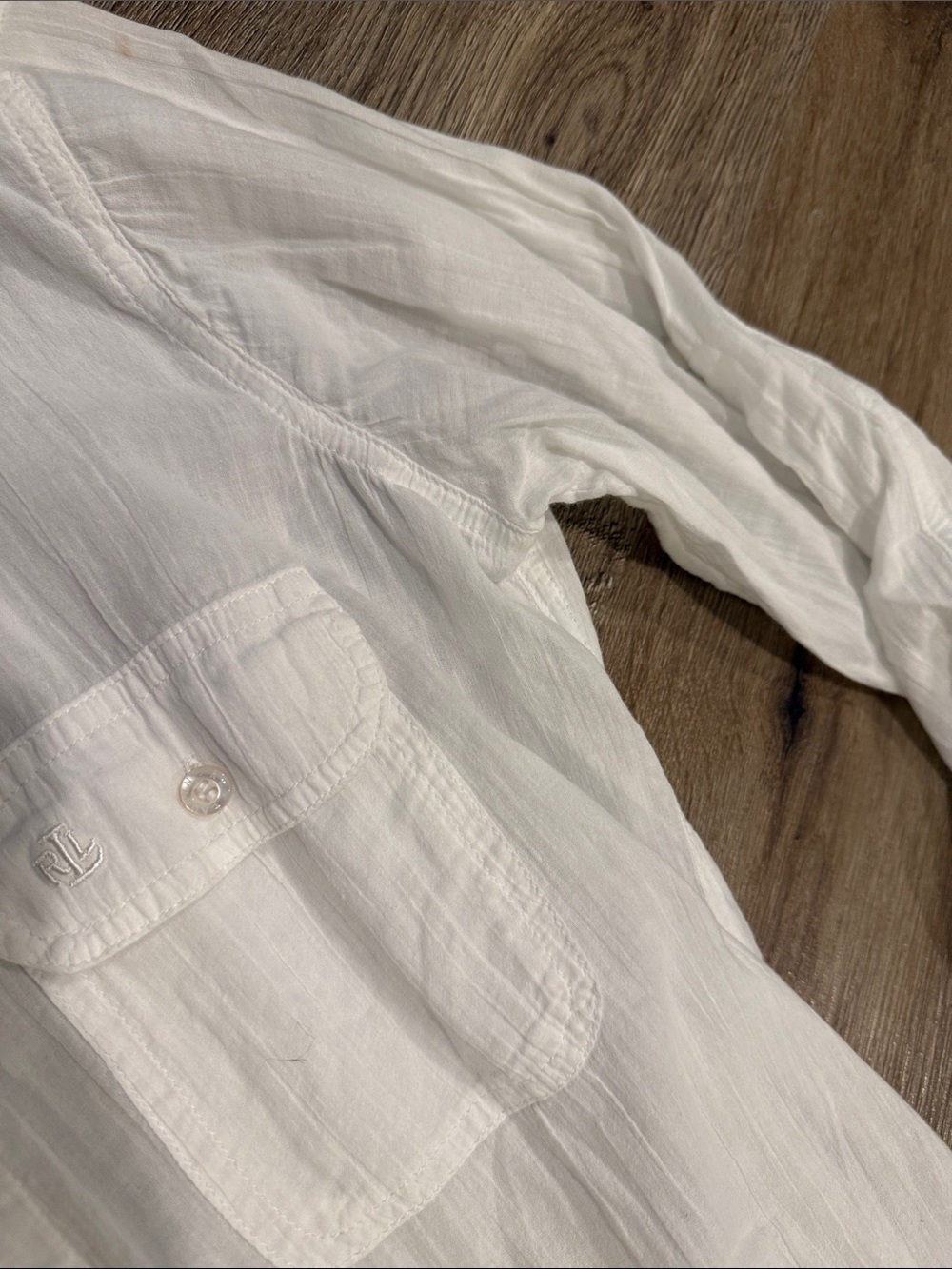 Ralph Lauren White Sheer Cotton Button-Up with Black Label - Picture 5 of 11